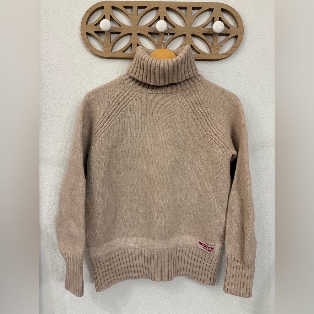Scotch and Soda 100% Virgin Wool Beige Turtleneck Sweater